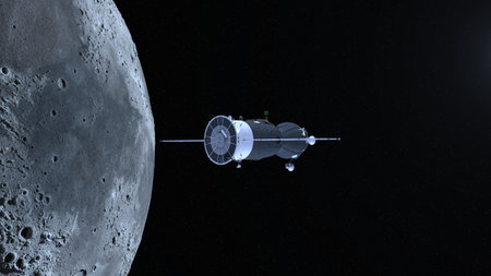 3D rendering of the artificial satellite and the moon