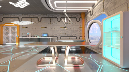 3D rendering of the conference room in the spaceship