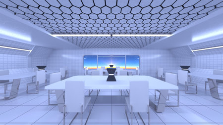 3D rendering of the conference room in the spaceshipの写真素材