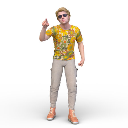 3D rendering of a man with sunglassesの写真素材