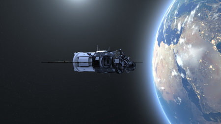 3D rendering of the artificial satellite and the Earth