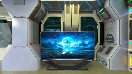 control room with view on the world from the inside 3d rendering
