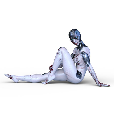 3D rendering of a female cyborgの写真素材