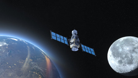 3D rendering of the artificial satellite and the Earth