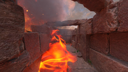 3D rendering of the ancient ruins under attackの写真素材
