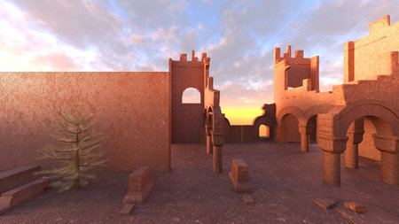 3D rendering of the stone wall passageの写真素材