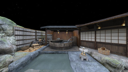 3D rendering of the Japanese-style inn and open air bath