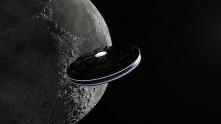 3D rendering of the moon and UFO