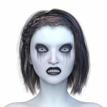 3D rendering of a woman in horror make upの写真素材
