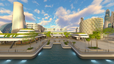 3D rendering of the future city sceneryの写真素材