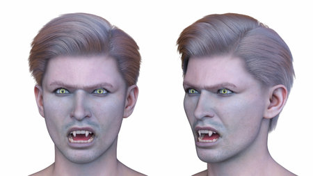 3D rendering of a male vampire face close-upの写真素材