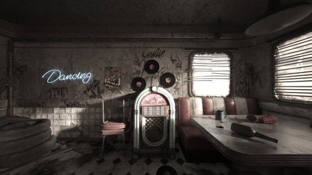 3D rendering of the abandoned drive-inの写真素材