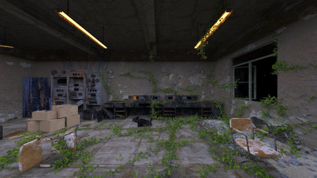 3D rendering of the abandoned building with rough interiorの写真素材