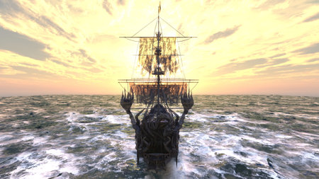 3D rendering of a pirate shipの写真素材
