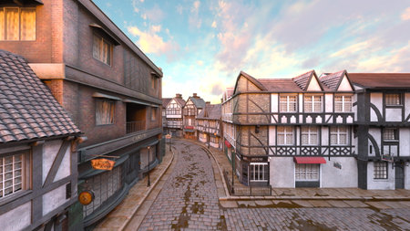 3D rendering of the cobblestone streetsの写真素材