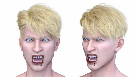 3D rendering of a male vampire face close-upの写真素材