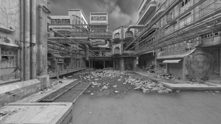 3D rendering of the desolate city sceneryの写真素材