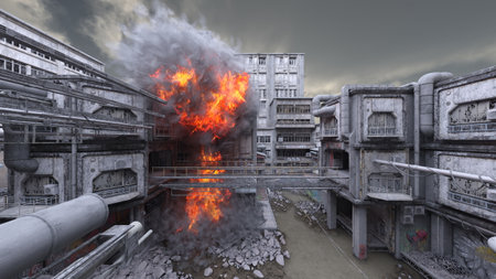 3D rendering of the desolate city sceneryの写真素材