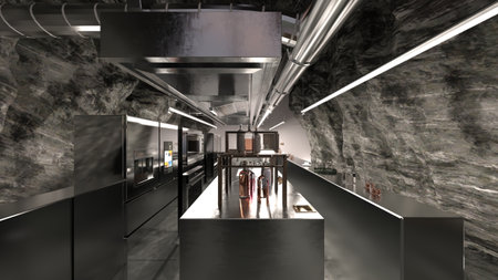 3D rendering of the rock wall restaurant