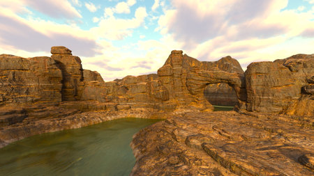 3D rendering of the rocky outcropsの写真素材