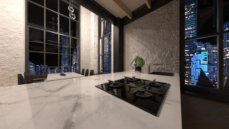 3DCG images of the living room with night view