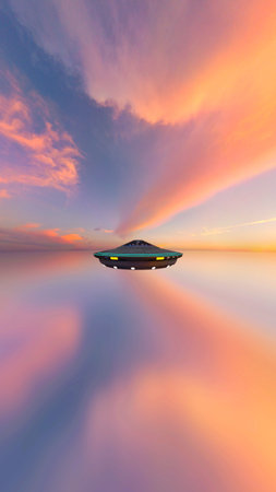 3DCG images of the UFO and horizonの写真素材