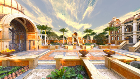 3DCG images of the palace courtyardの写真素材