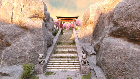 3DCG images of the rocky mountain templeの写真素材
