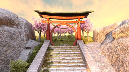 3DCG images of the rocky mountain templeの写真素材