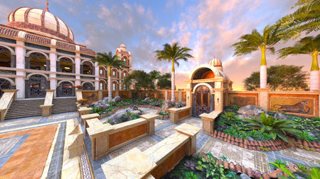 3DCG images of the palace courtyardの写真素材