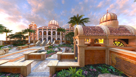 3DCG images of the palace courtyardの写真素材
