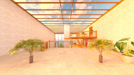 3DCG images of the living room with large windowsの写真素材