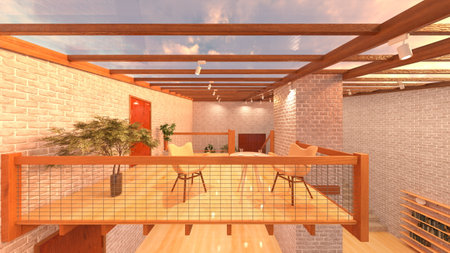3DCG images of the living room with large windowsの写真素材