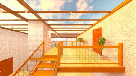 3DCG images of the living room with large windowsの写真素材