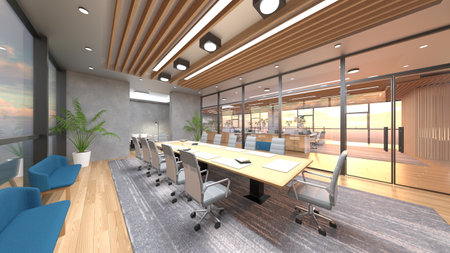 3DCG images of the glass walled meeting roomsの写真素材