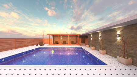 3DCG images of the outdoor swimming poolの写真素材