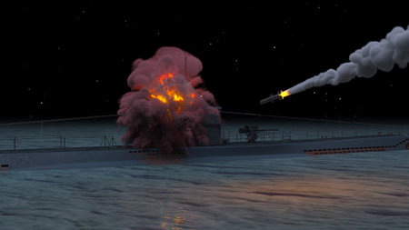 3DCG images of the submarine under missile attackの写真素材