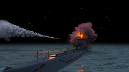3DCG images of the submarine under missile attackの写真素材