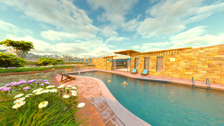 3DCG images of the outdoor swimming poolの写真素材