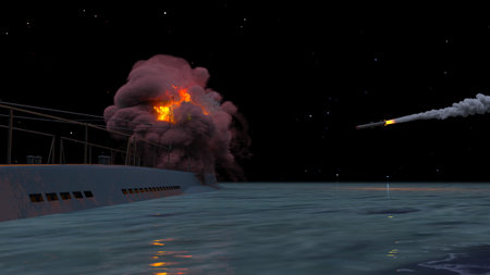3DCG images of the submarine under missile attackの写真素材