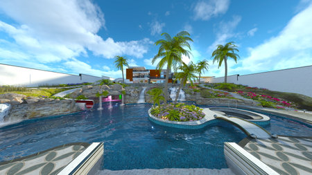 3DCG images of the outdoor swimming poolの写真素材