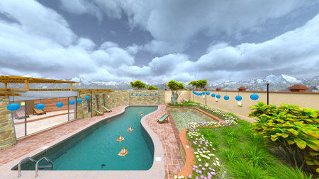3DCG images of the outdoor swimming poolの写真素材