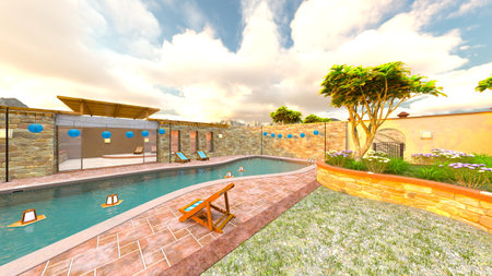 3DCG images of the outdoor swimming poolの写真素材
