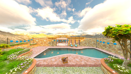 3DCG images of the outdoor swimming poolの写真素材
