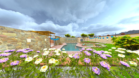 3DCG images of the outdoor swimming poolの写真素材