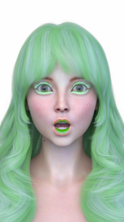 3DCG images of a woman's face close-up