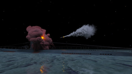 3DCG images of the submarine under missile attackの写真素材