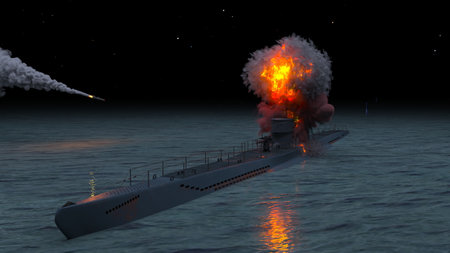3DCG images of the submarine under missile attackの写真素材
