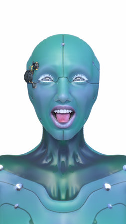 3DCG images of a female cyborg's face close-upの写真素材