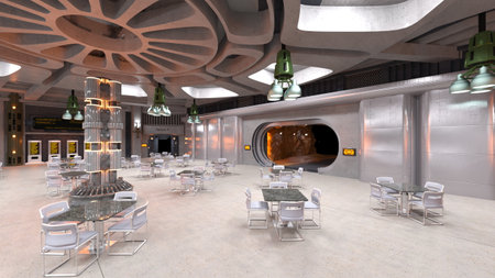 3DCG images of the conference room in the spaceshipの写真素材